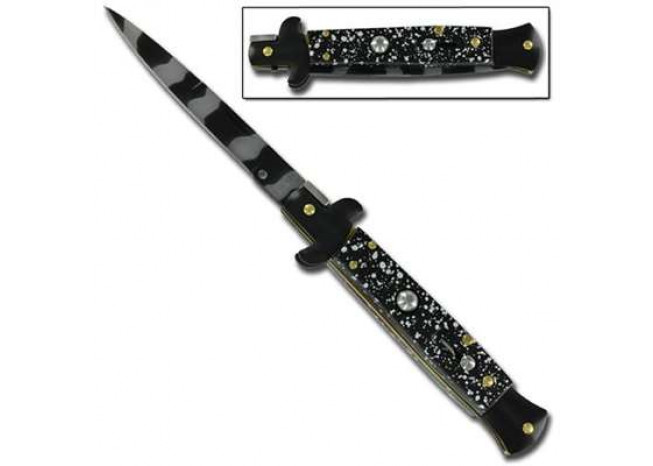 Tiger Stripe Automatic Black Blade Bayonet Milano Stiletto